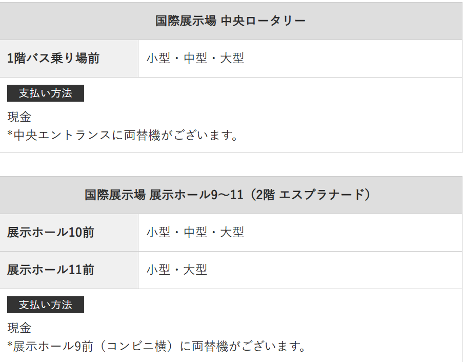 幕張メッセ国際展示場展示ホール9~11ロッカー料金・支払い方法
