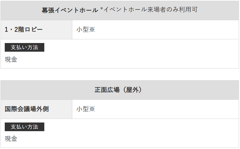 幕張メッセイベントホールロッカー料金・支払い方法